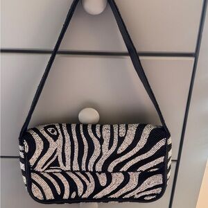 Anthropologie Beaded Zebra Shoulder Bag